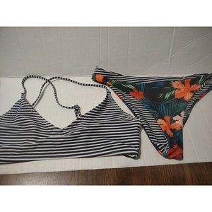 Striped & Tropical Print  Bikini Swimsuit Sm cheeky